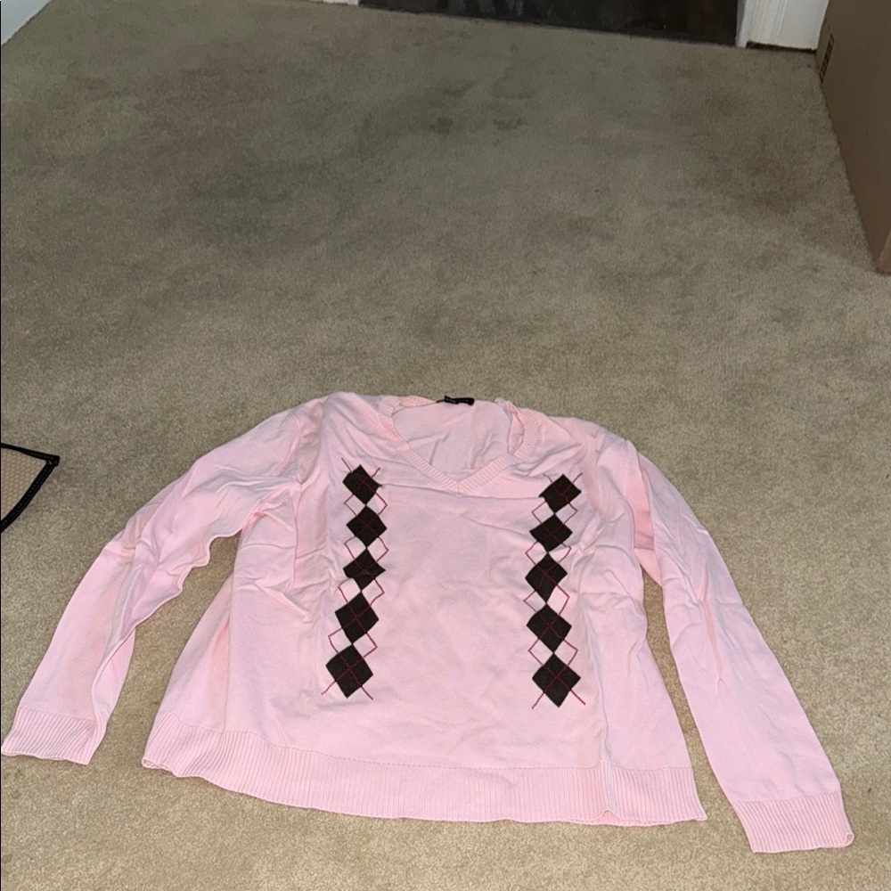 Lands' End Pink Argyle Sweatshirt